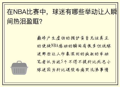 在NBA比赛中,球迷有哪些举动让人瞬间热泪盈眶?