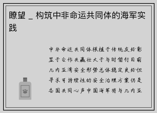 瞭望 _ 构筑中非命运共同体的海军实践